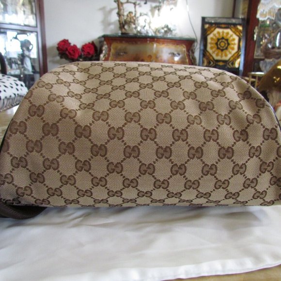 Authentic GUCCI Canvas& Leather Beige/Brown ebony GG print Backpack Large UNISEX - Picture 2 of 15
